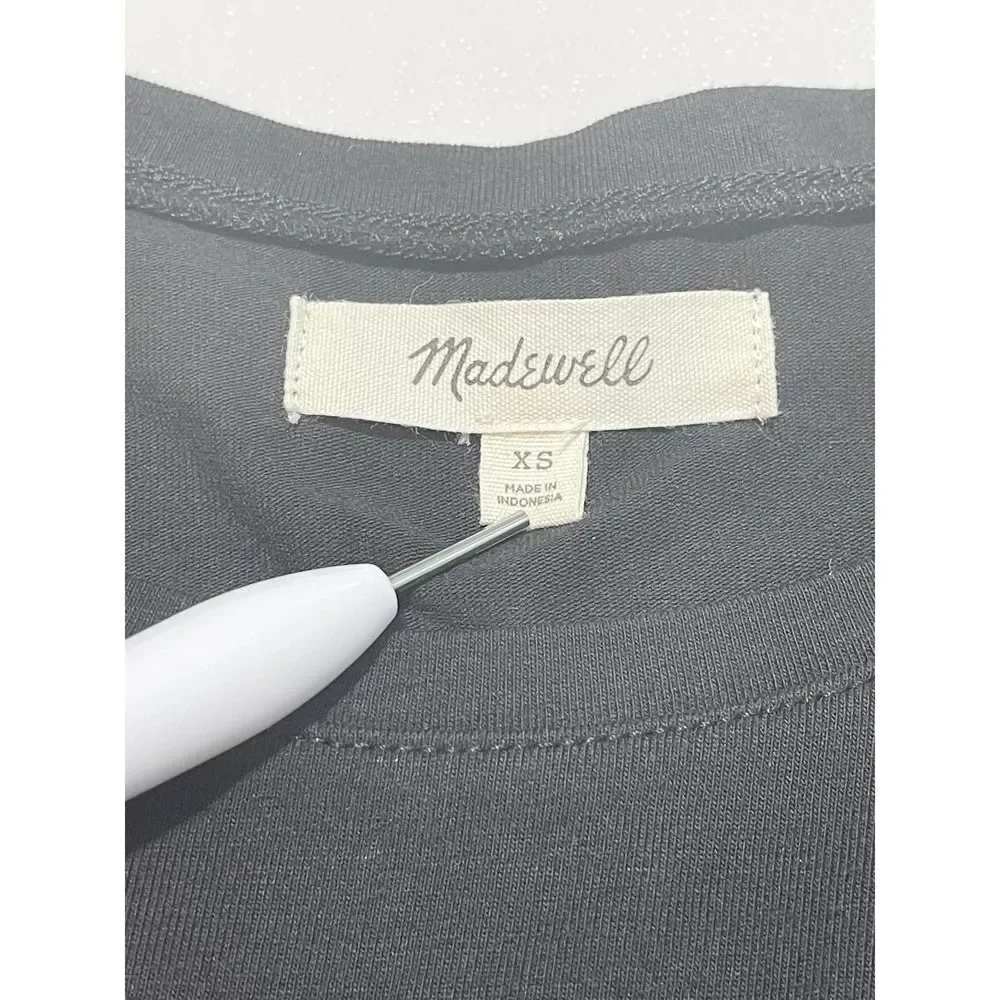 Madewell Striped Sheer Puff Sleeve Knit T-Shirt Crewneck Short Sleeve Black XS‎